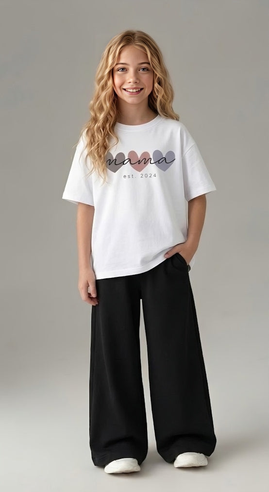 Girls Mama Heart White Soft Cotton Jersey Baggy Co-ord set