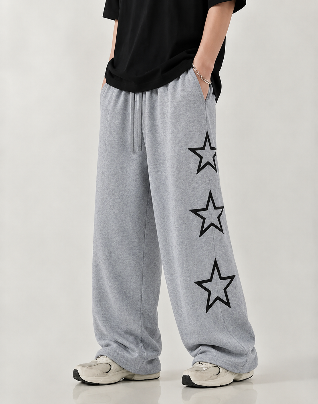 Genzy Essential Star Grey Baggy Trousers