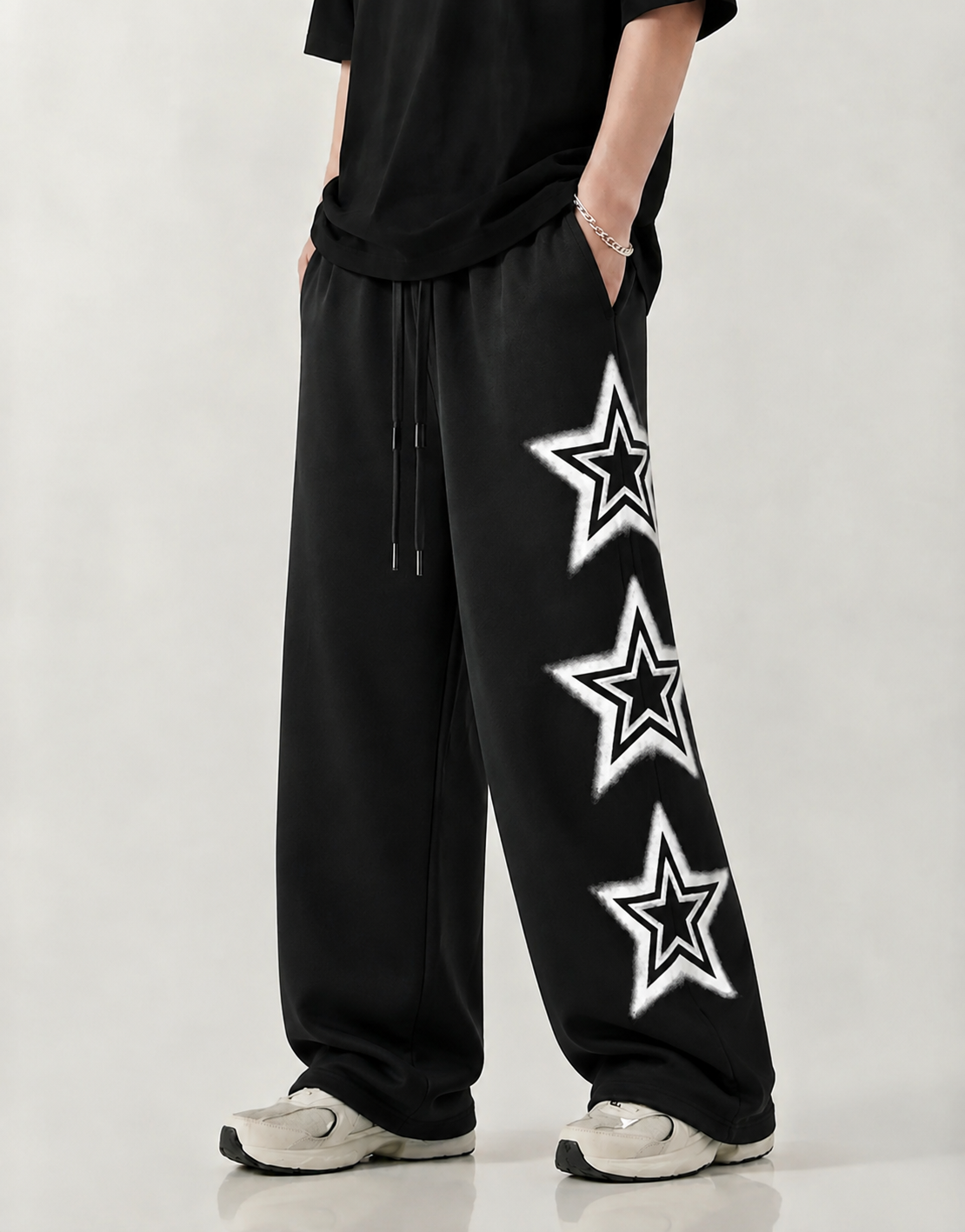 Genzy Essential Star Black Baggy Trousers