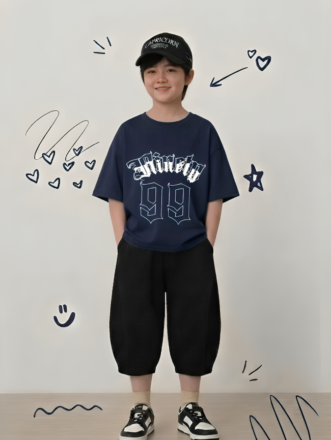 Boys' Navy Blue 'Ninety-99' Baggy Cotton Jersey Co-ord Set