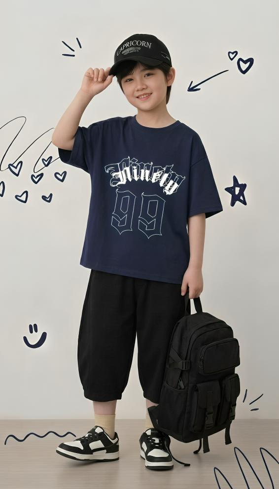 Boys' Navy Blue 'Ninety-99' Baggy Cotton Jersey Co-ord Set
