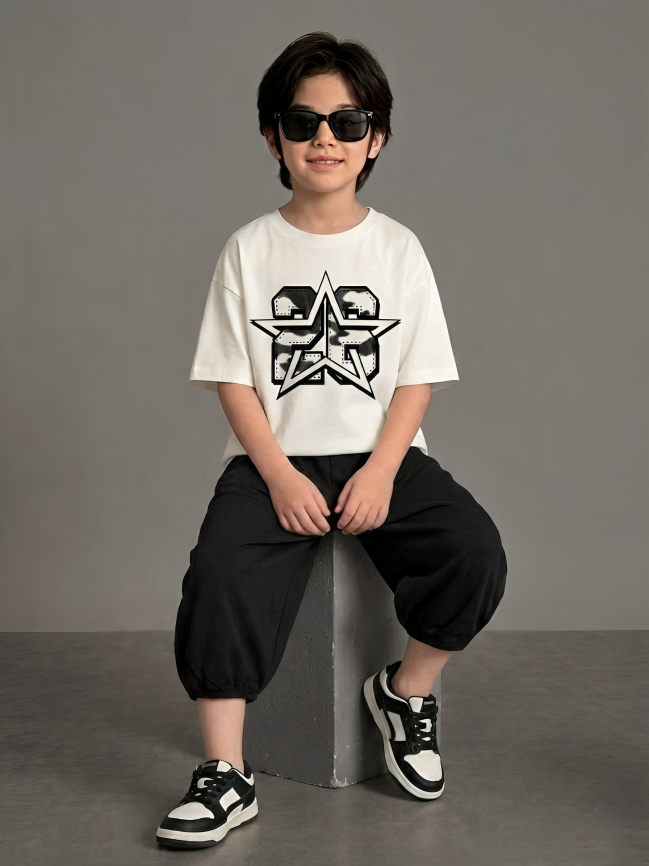 Boys White Star 28 Camo Baggy Co-ord Set
