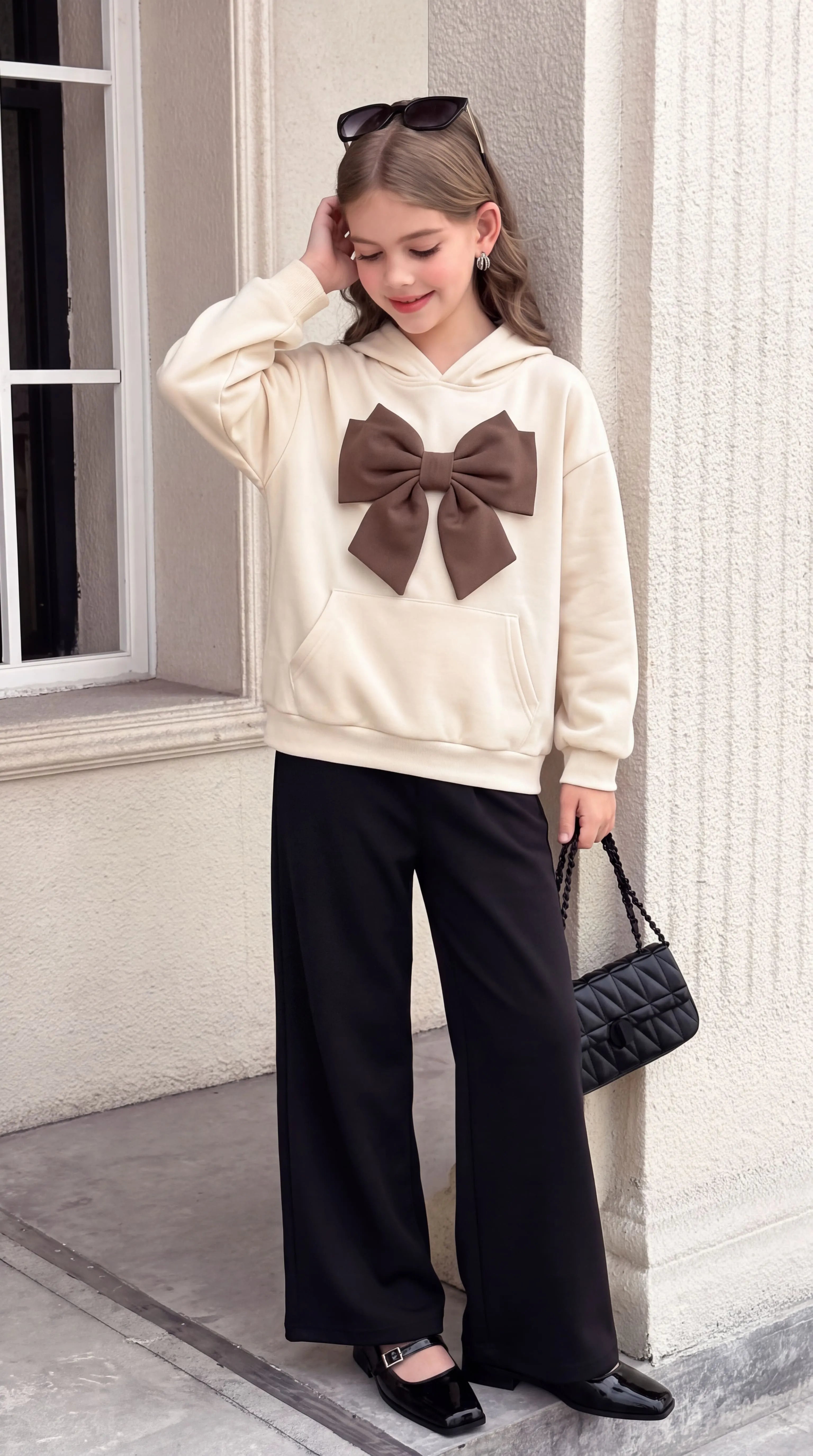 Oversized Bow Graphic Hoodie & Baggy Trouser Set - Winter Baggy Tracksuit