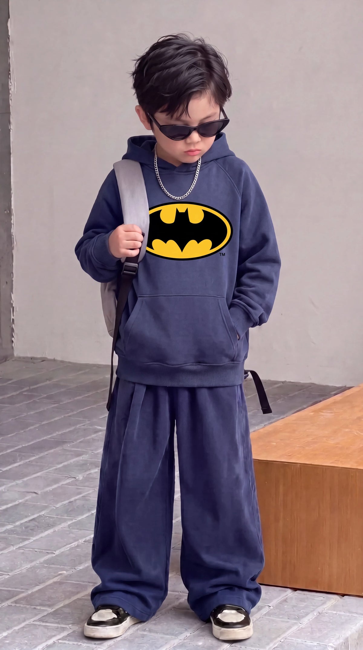 Boys Stylish "Batman" Printed Winter Baggy Tracksuit - Navy blue