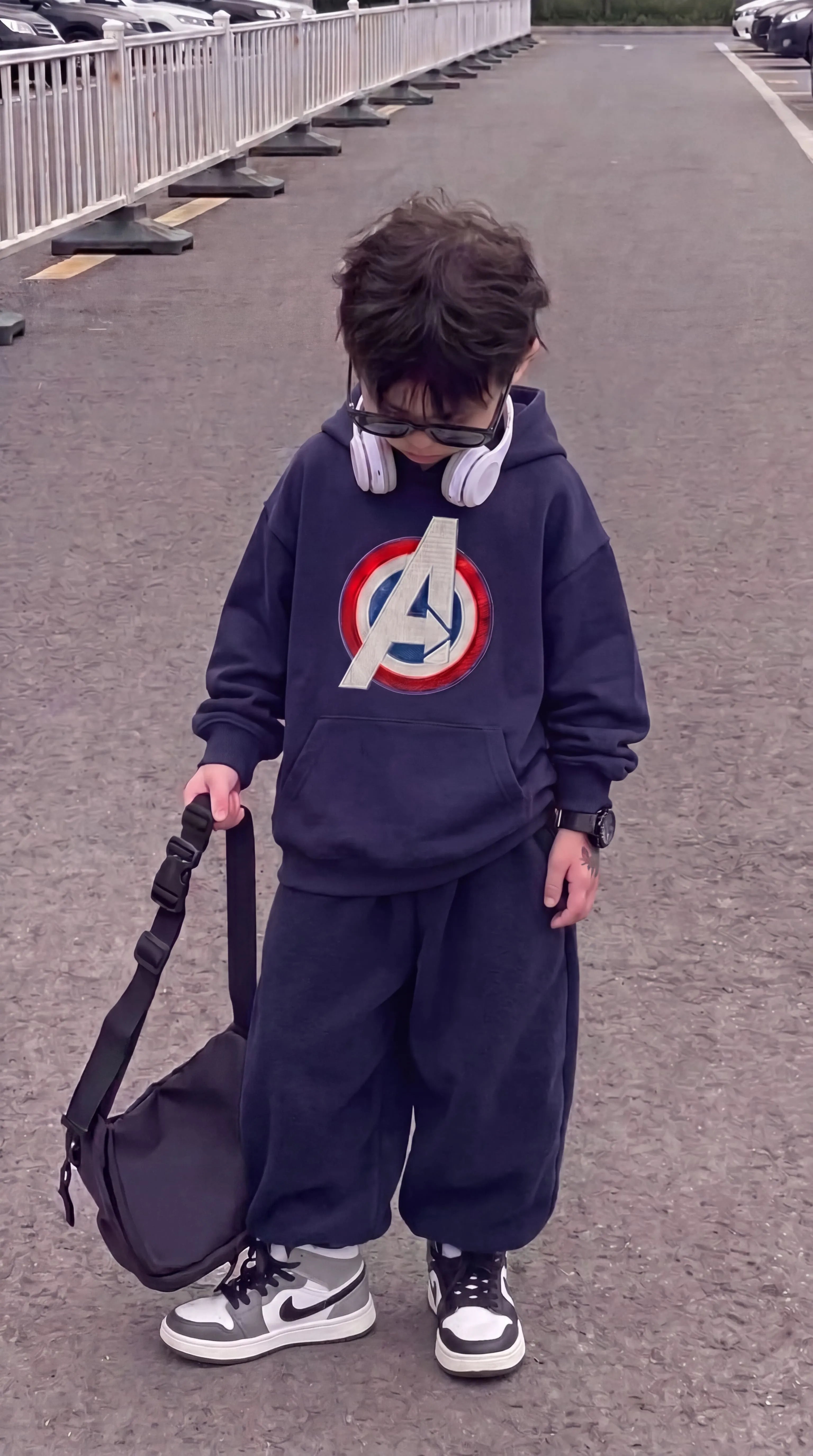 kids premium "AVENGERS" Winter Baggy Tracksuit -Navy Blue