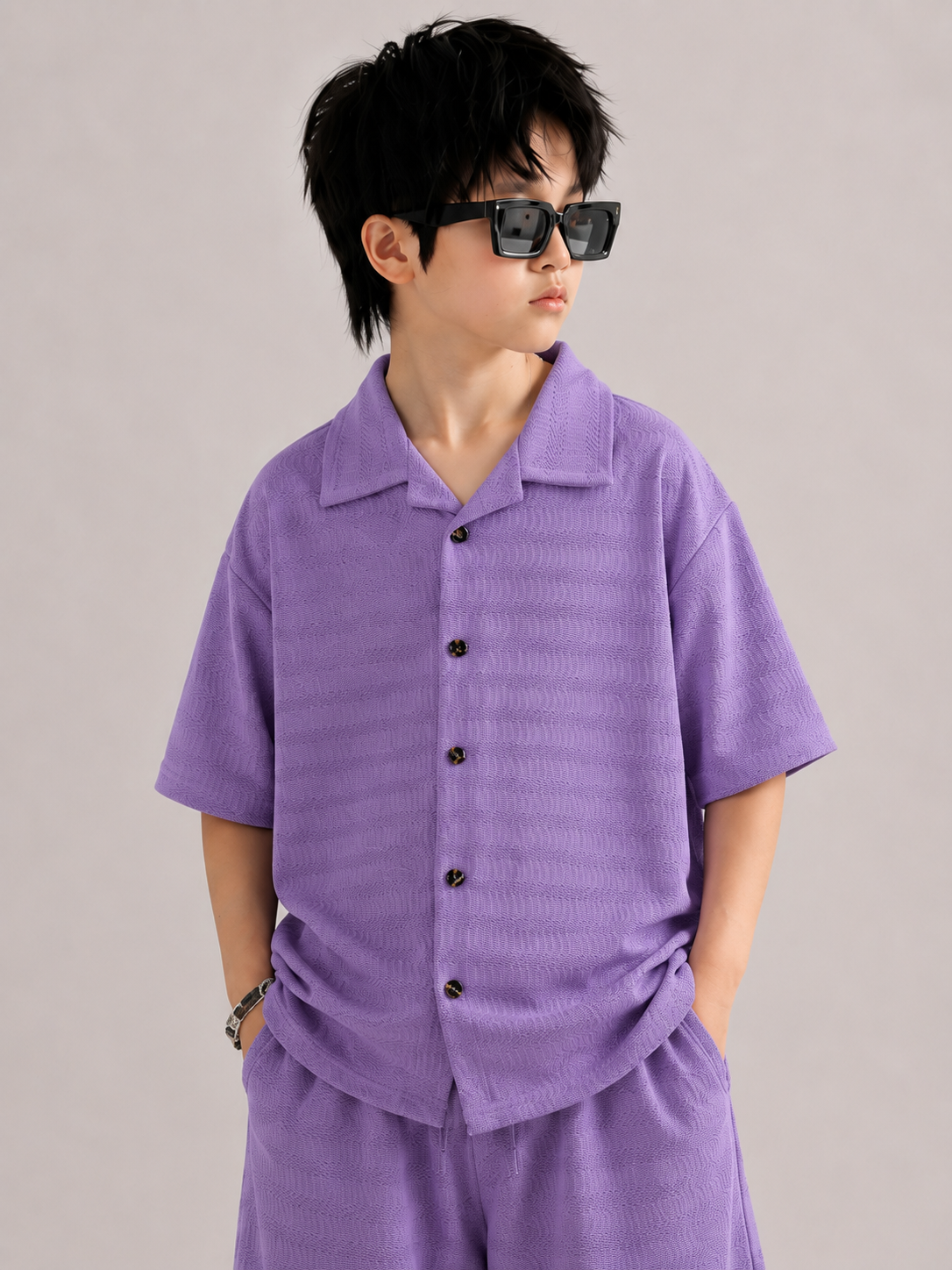 Boys Premium Jacquard Lilac Co-ord Set (Imported Fabric)