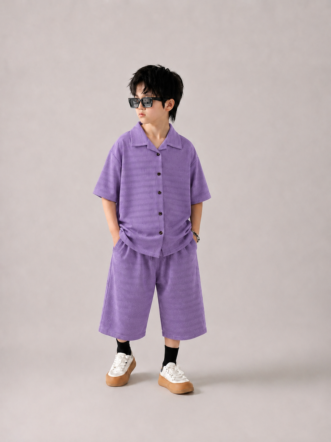 Boys Premium Jacquard Lilac Co-ord Set (Imported Fabric)