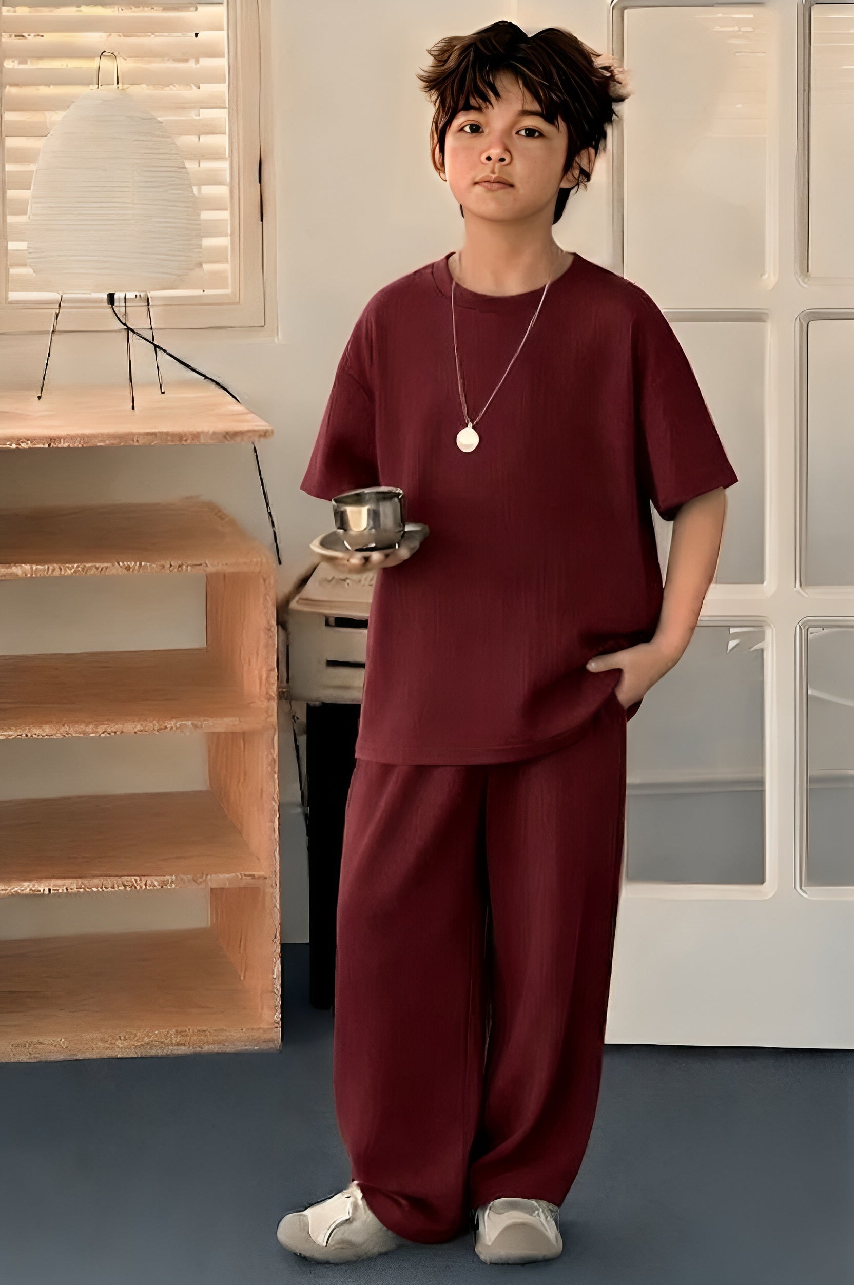 Baggy Suit Maroon Soft Cotton Jersey for Summer