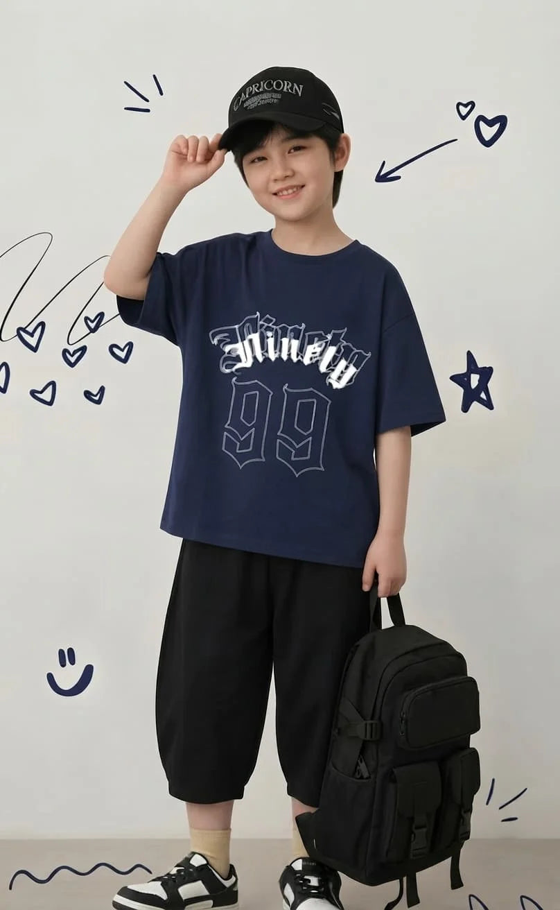 Boys' Navy Blue 'Ninety-99' Baggy Cotton Jersey Co-ord Set
