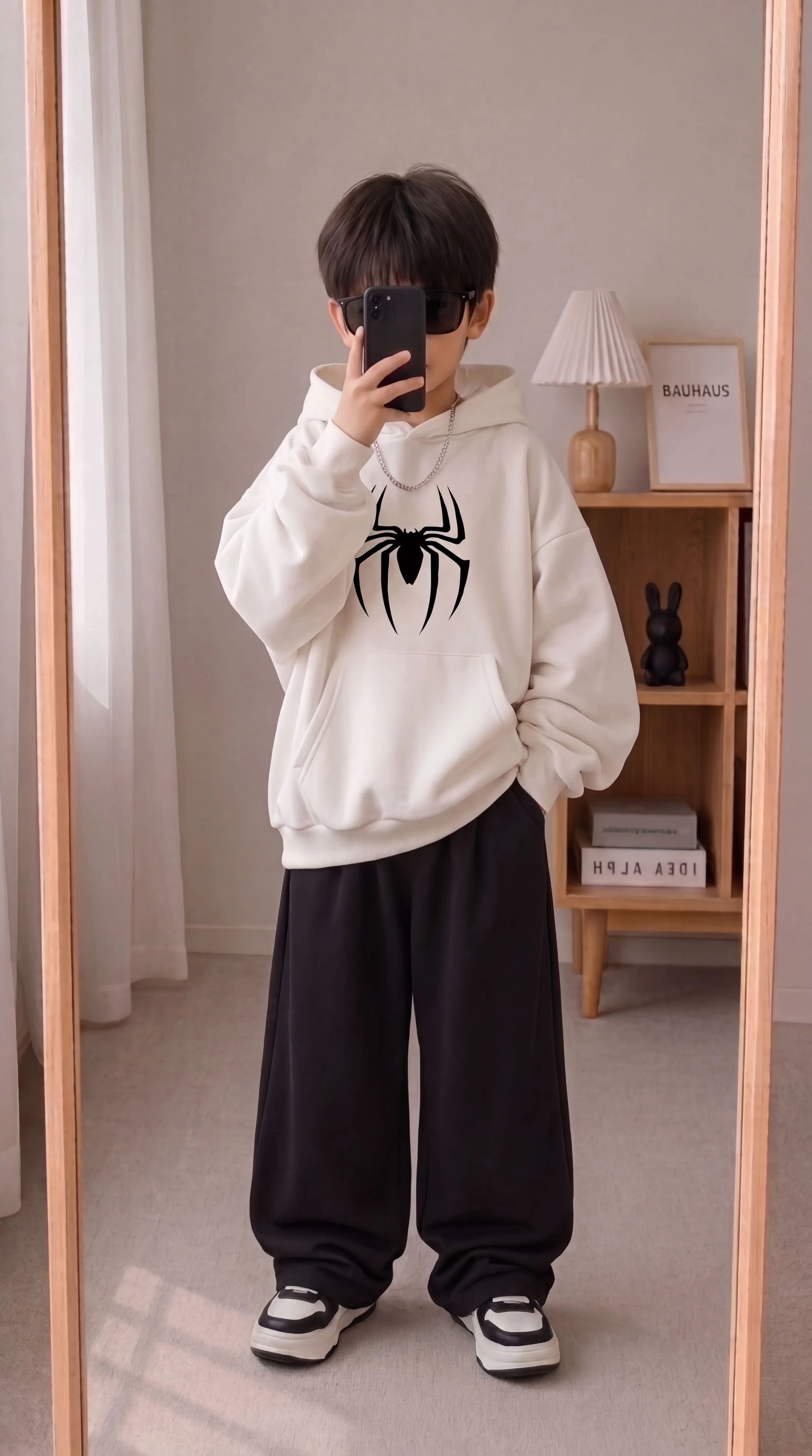 Genzy Kids Premium Spider Graphic Baggy Winter Tracksuit - White