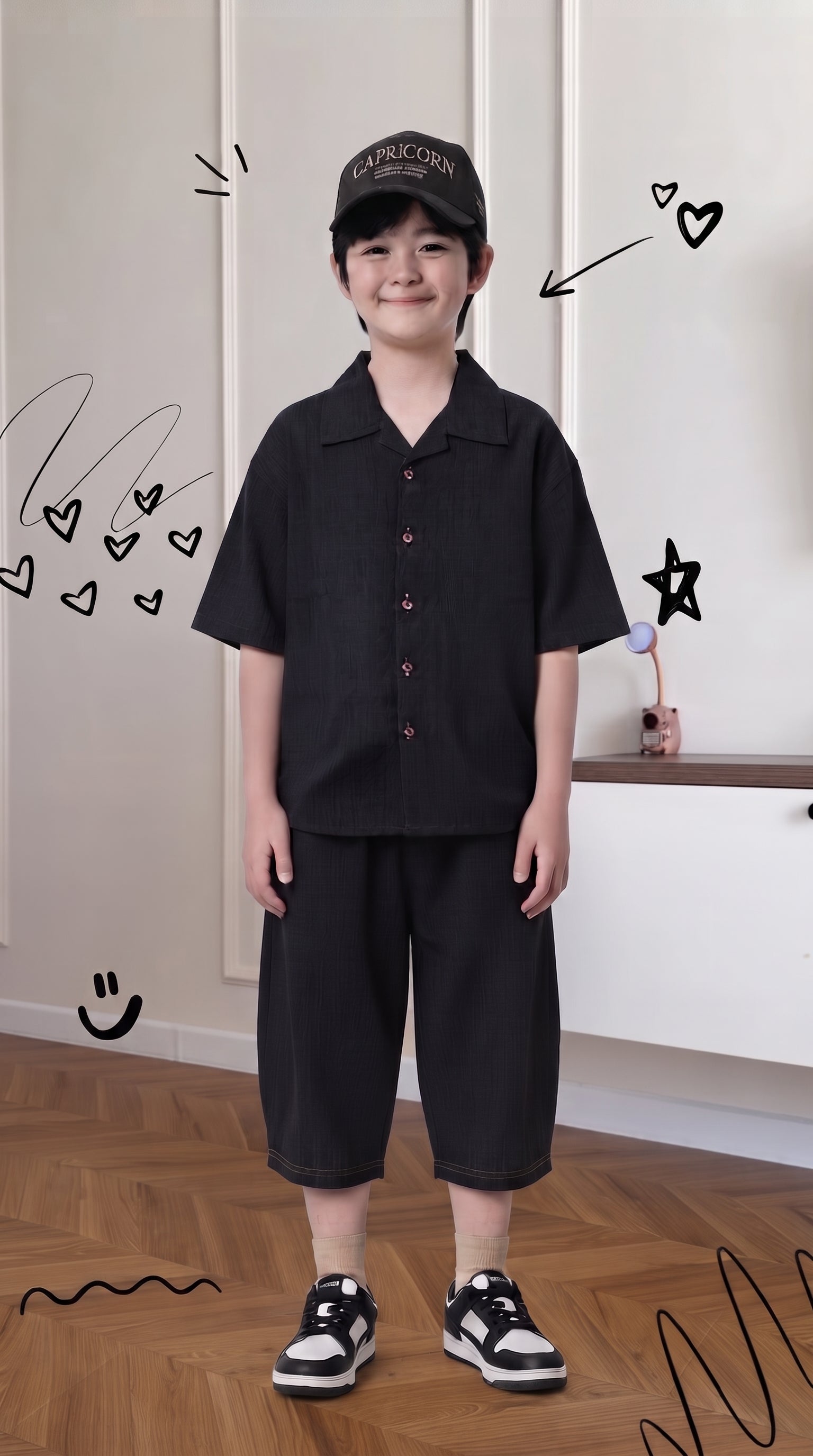 Boys Premium Crinkle Black Co-Ord Set (Imported Fabric)