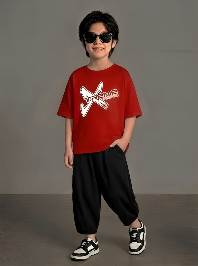 XTREME Red Baggy Cotton Jersey Co-ord Set