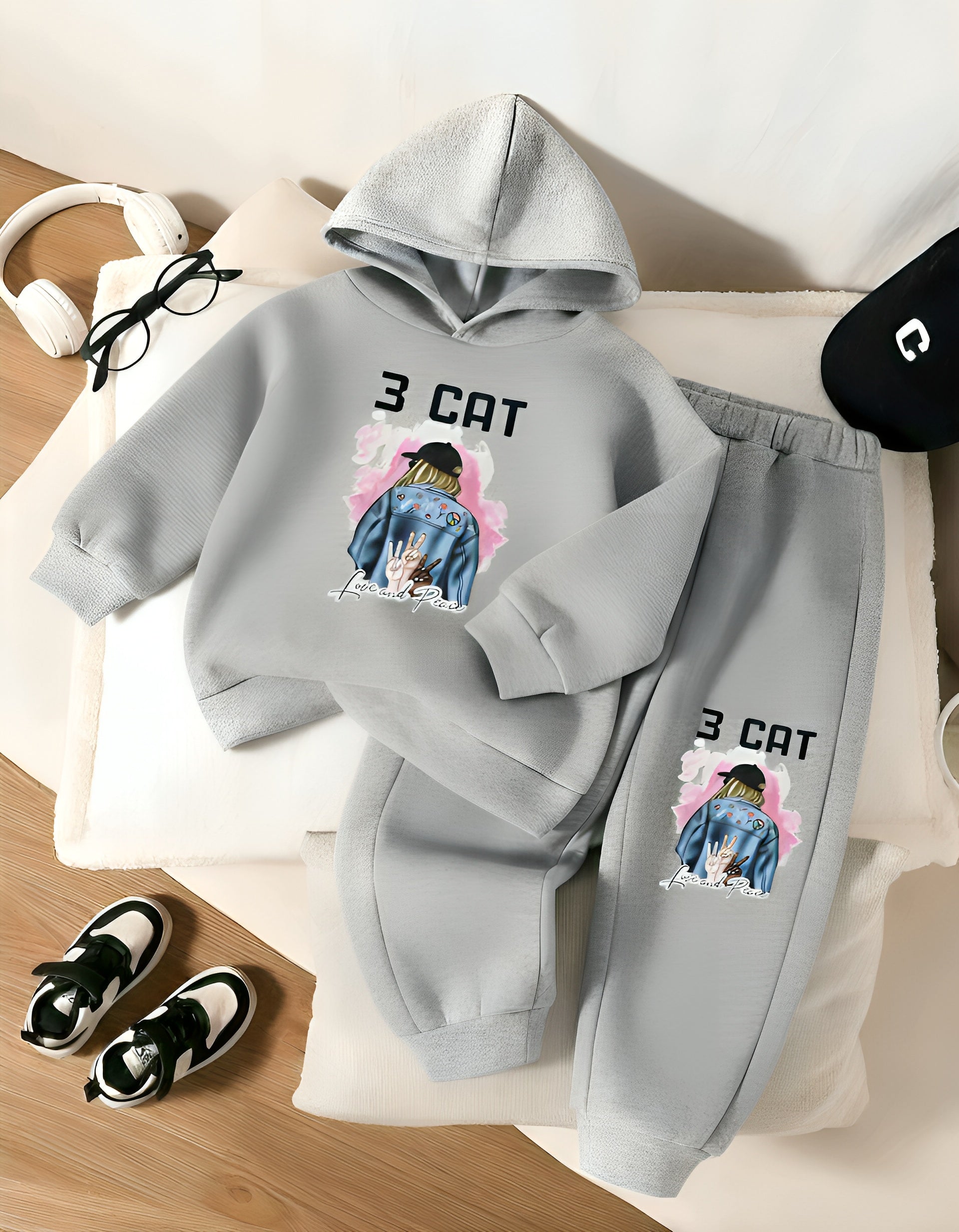 Girls 3 Cat Grey Winter Tracksuit