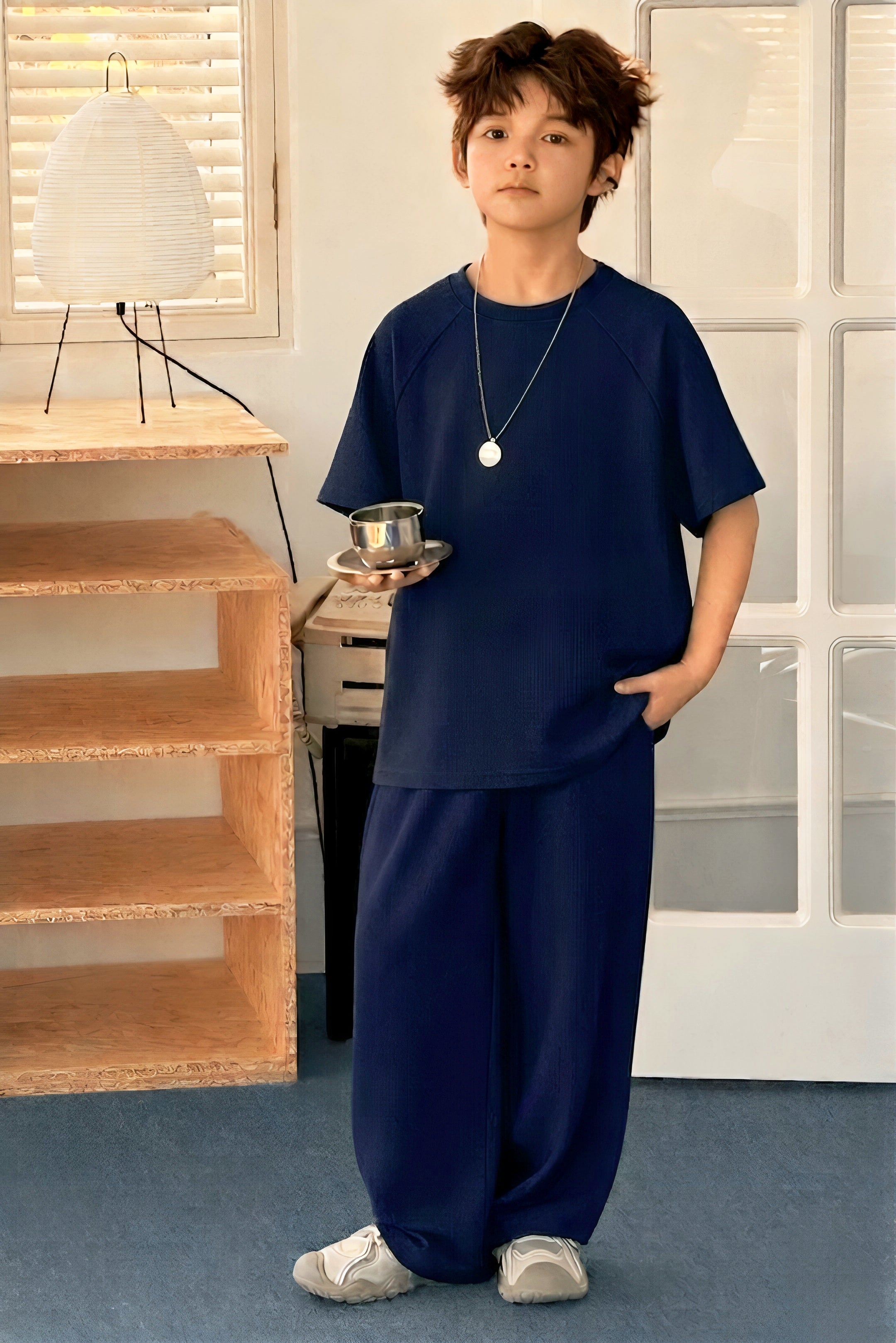 Baggy Suit Navy Soft Cotton Jersey for Summer