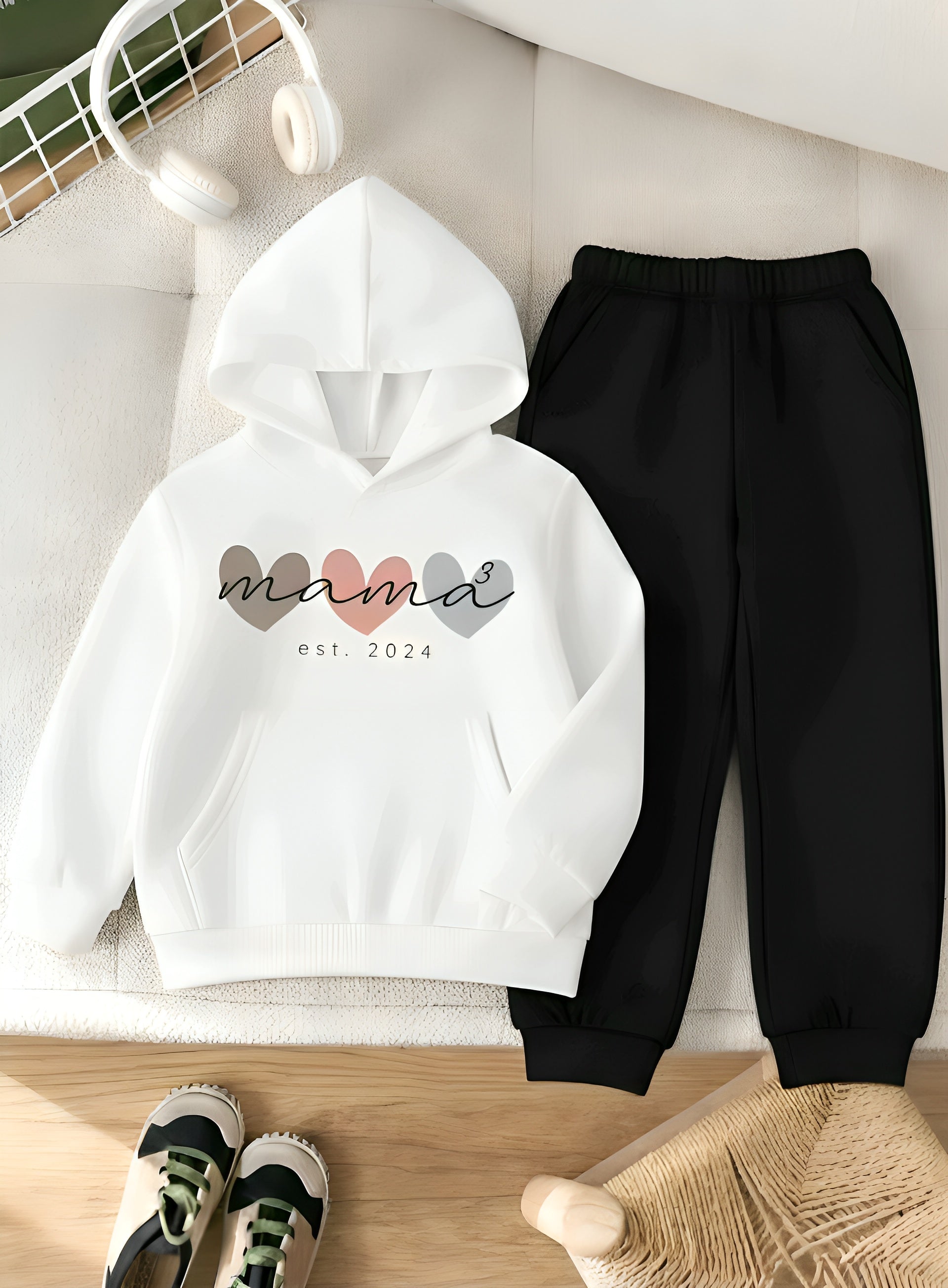 Girl multi Heart White Winter Tracksuit