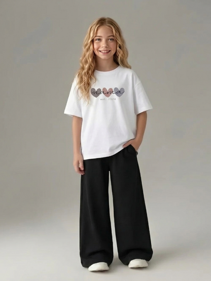 Girls Mama Heart  White Soft Cotton Jersey Baggy Co-ord set