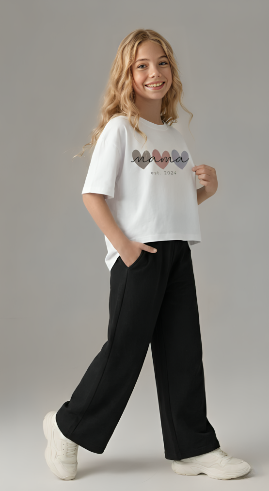Girls Mama Heart  White Soft Cotton Jersey Baggy Co-ord set
