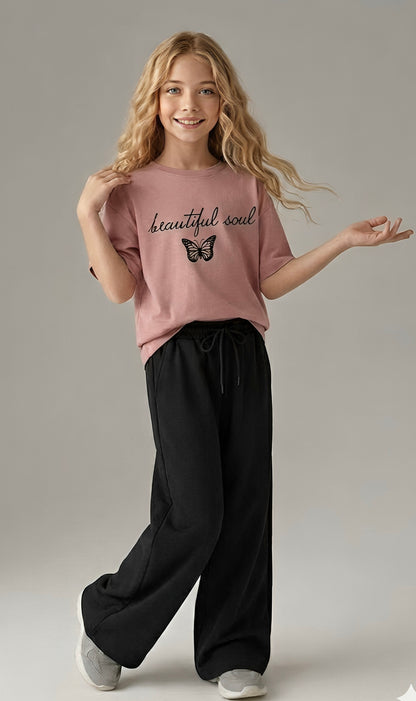 Premium Dust Pink & Black Cotton Jersey Streetwear Co-ord Set