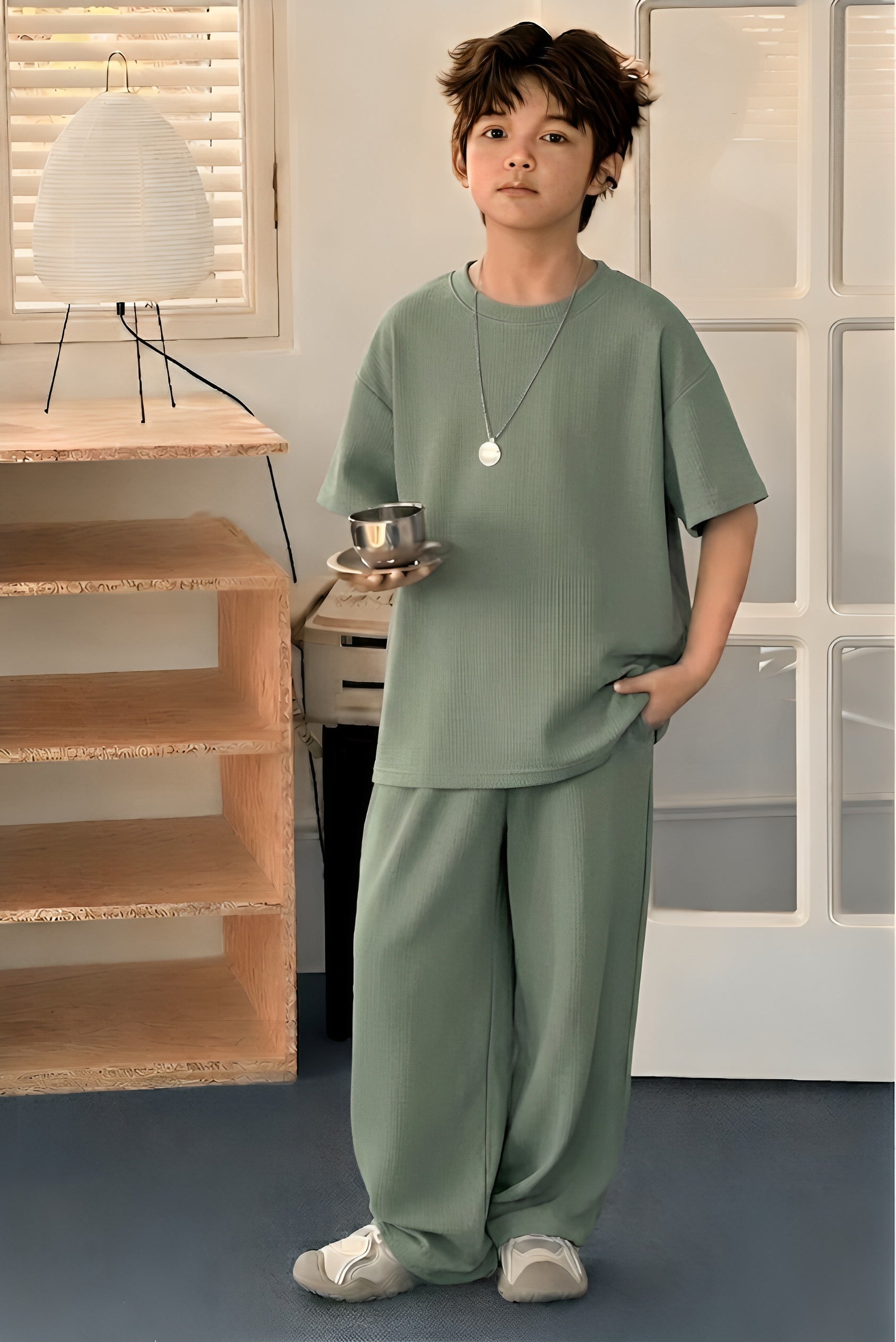 Baggy Suit Sage Green Soft Cotton Jersey for Summer