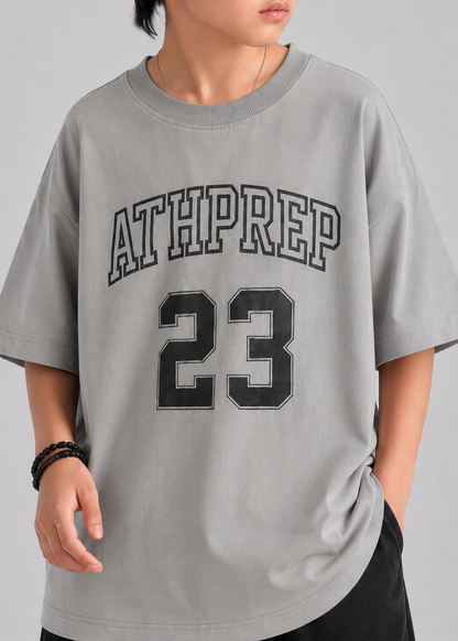 ATHPREP 23 Kids Oversized  T-Shirt – Premium Cotton Casual Streetwear Co-ord set (Grey)