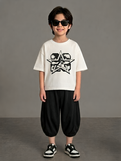 Boys White Star 28 Camo Baggy Co-ord Set