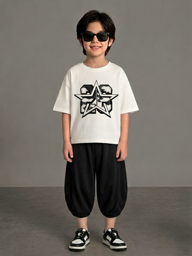 Boys White Star 28 Camo Baggy Co-ord Set