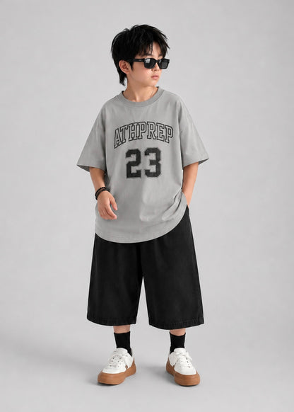 ATHPREP 23 Kids Oversized  T-Shirt – Premium Cotton Casual Streetwear Co-ord set (Grey)