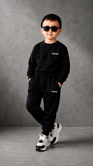 Premium Kids Black Terry Tracksuit – Stylish Boys Streetwear Set
