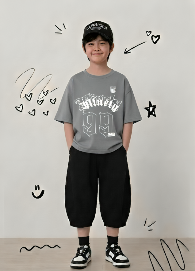 Boys' Grey 'Ninety-99' Baggy Cotton Jersey Co-ord Set