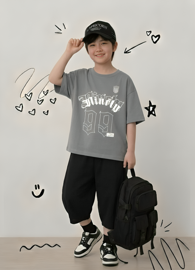 Boys' Grey 'Ninety-99' Baggy Cotton Jersey Co-ord Set
