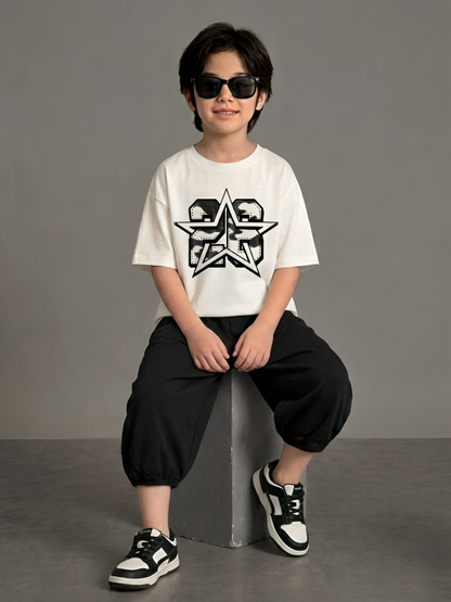 Boys White Star 28 Camo Baggy Co-ord Set