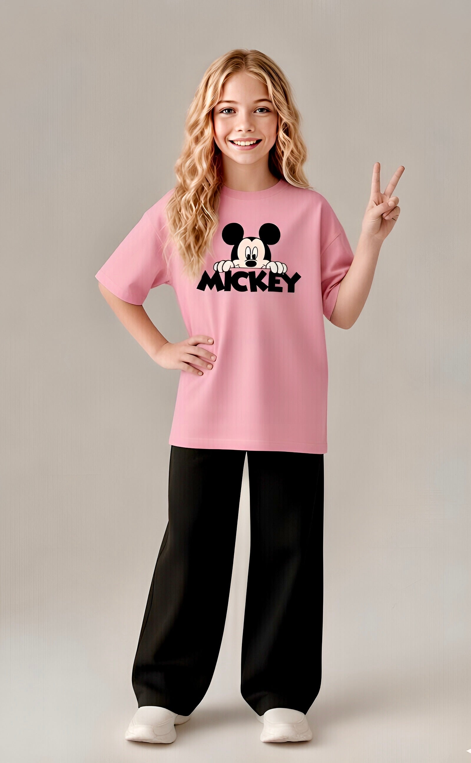 Signature Mickey "Peek-a-Boo" Co-ord Set | Oversized Tee & Baggy Trousers