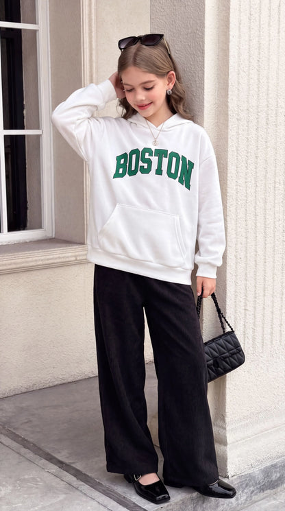 Girls "BOSTON" Print Winter Baggy Tracksuit - White