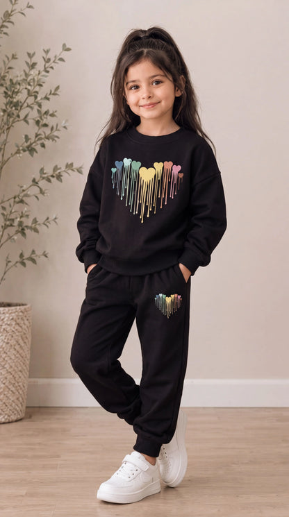 Kids Black Melted Heart Graphic Oversized Sweatshirt