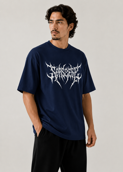 “DARK REBELLION” OVERSIZED TEE – NAVY BLUE EDITION