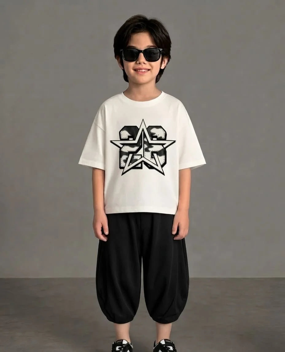 Boys White Star 28 Camo Baggy Co-ord Set