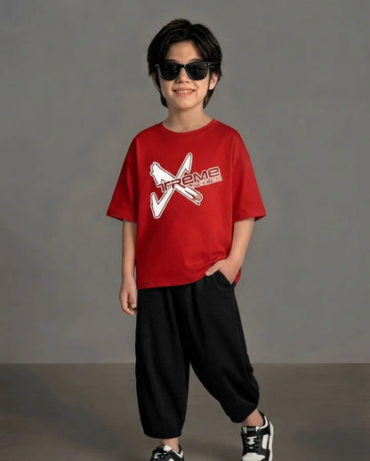 XTREME Red Baggy Cotton Jersey Co-ord Set
