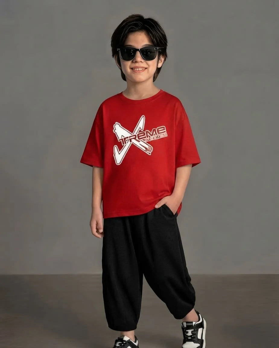 XTREME Red Baggy Cotton Jersey Co-ord Set