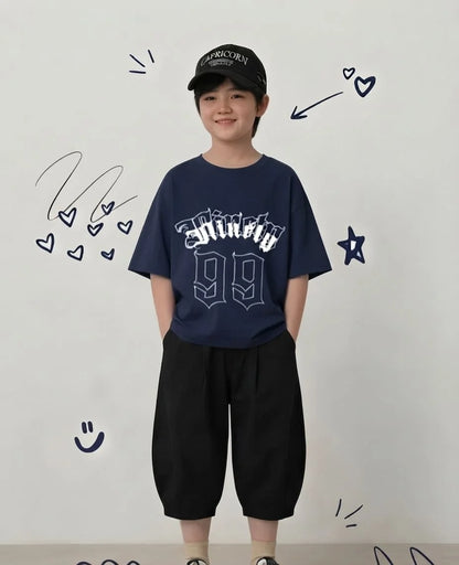 Boys' Navy Blue 'Ninety-99' Baggy Cotton Jersey Co-ord Set