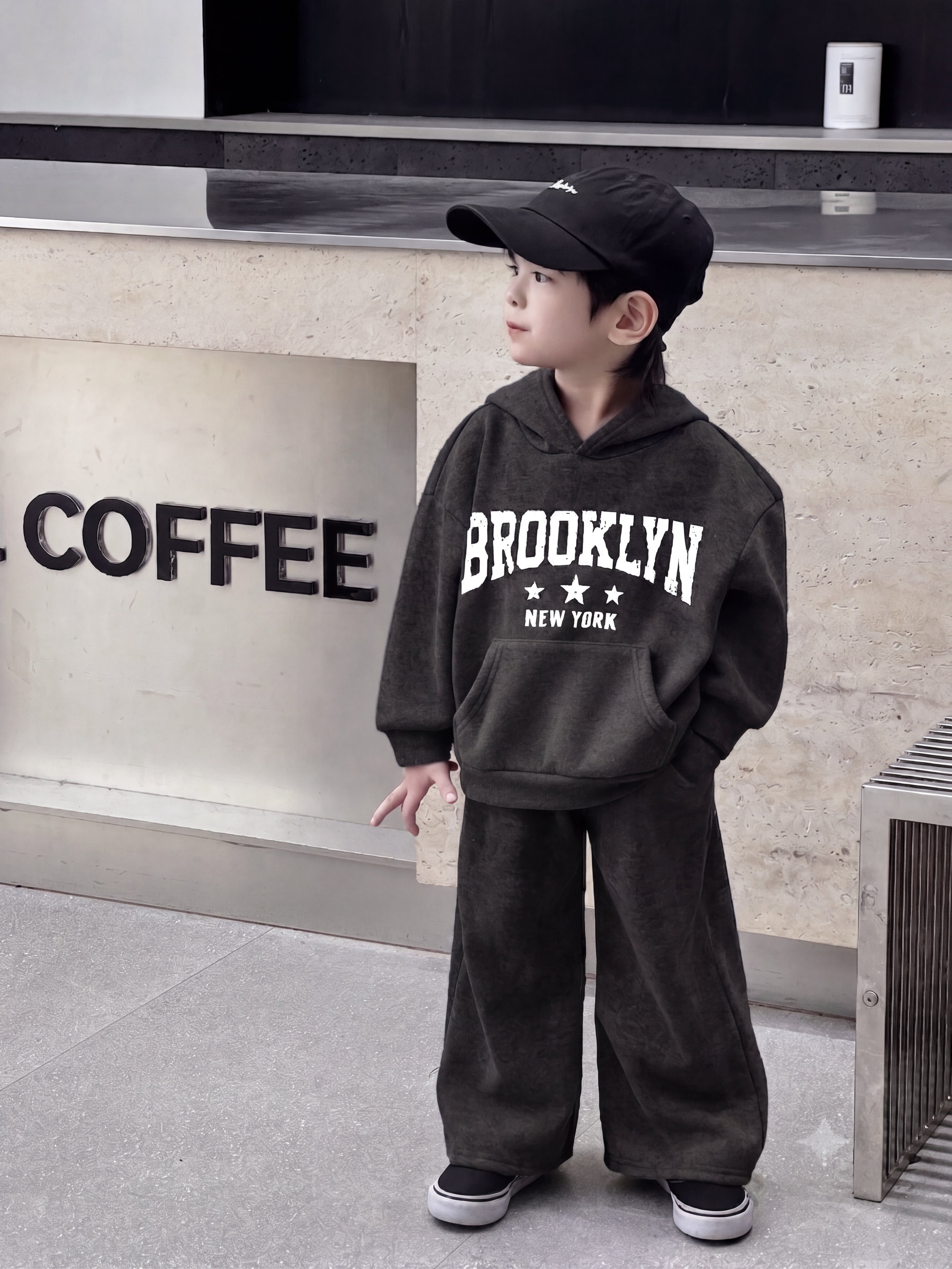 Charcoal Grey Brooklyn New York Baggy Winter Tracksuit