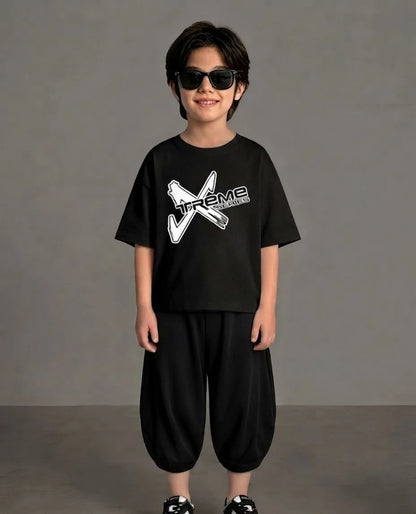 XTREME Black Baggy Cotton Jersey Co-ord Set