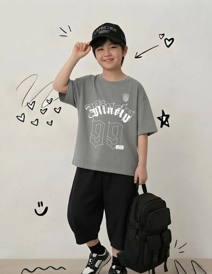 Boys' Grey 'Ninety-99' Baggy Cotton Jersey Co-ord Set