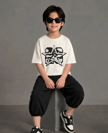 Boys White Star 28 Camo Baggy Co-ord Set