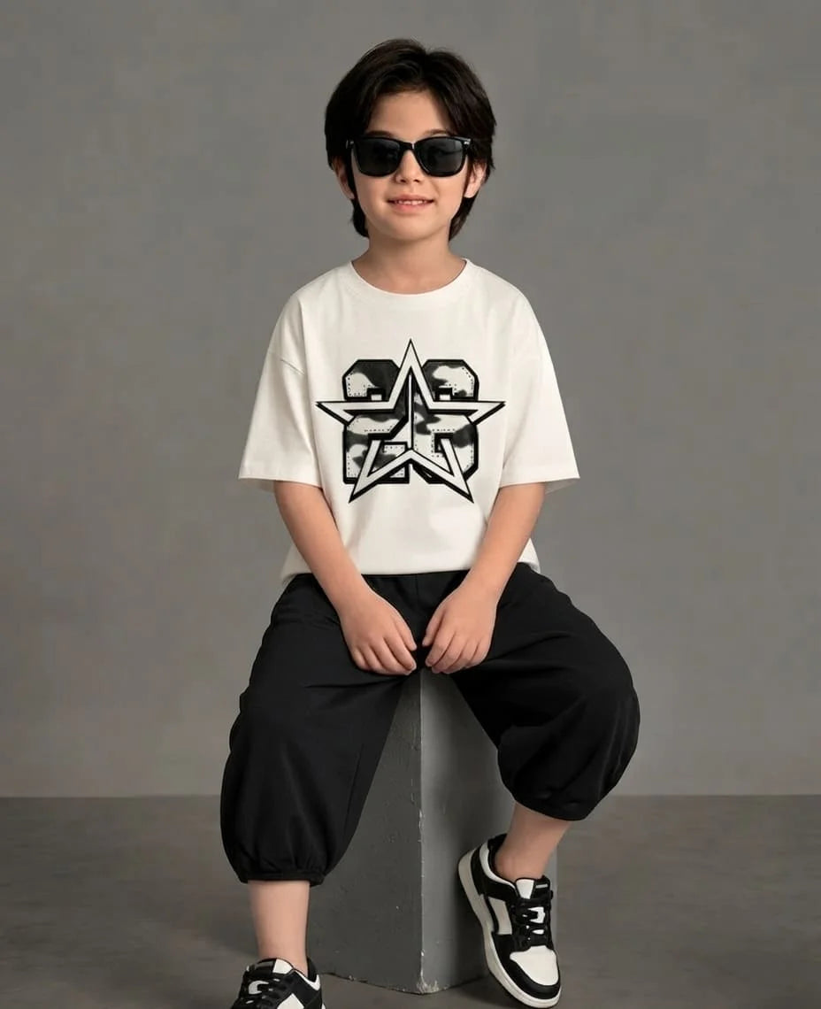 Boys White Star 28 Camo Baggy Co-ord Set