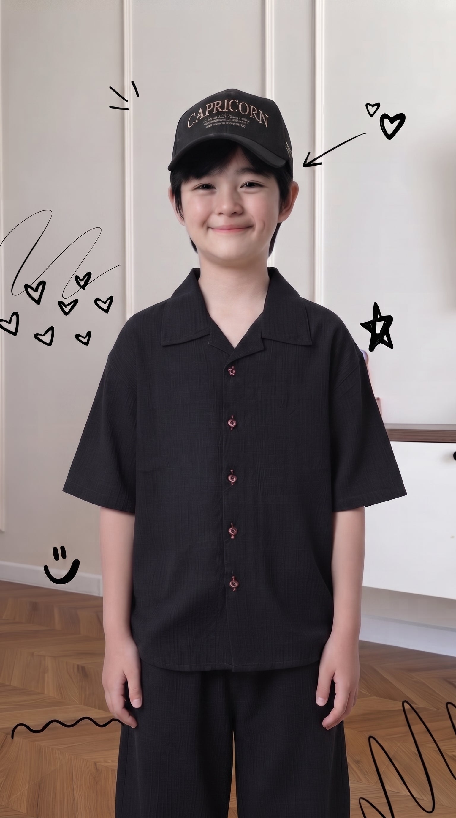 Boys Premium Crinkle Black  Co-Ord Set (Imported Fabric)