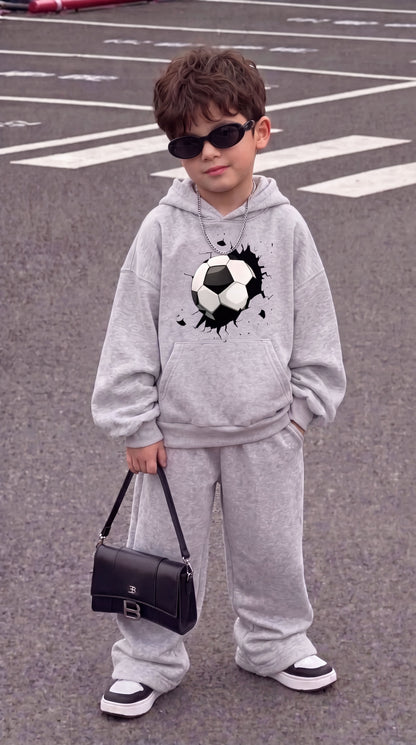 Boys Cool "Football" Printed Winter Baggy Tracksuit - Grey