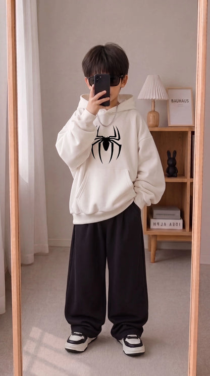 Genzy Kids Premium Spider Graphic Baggy Winter Tracksuit - White