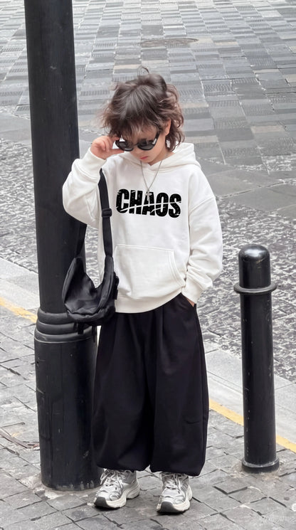 Kids "Chaos" Print Winter Baggy Tracksuit – White