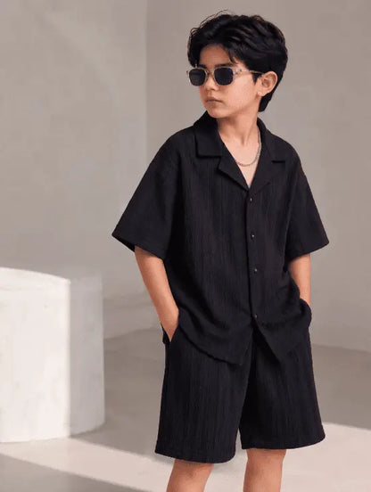 Boys Premium Crinkle Black  Co-Ord Set (Imported Fabric)