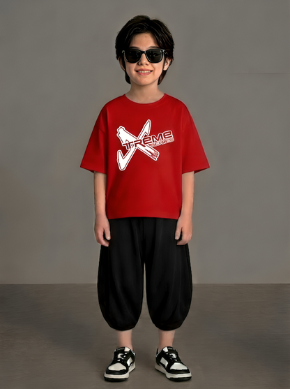 XTREME Red Baggy Cotton Jersey Co-ord Set
